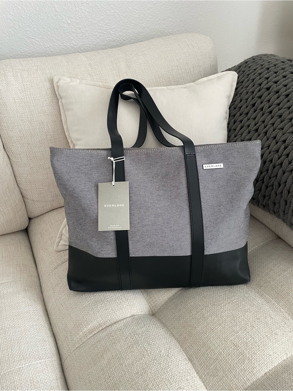 Everlane The Dipped Tote Bag Reverse Denim Twill Grey Black